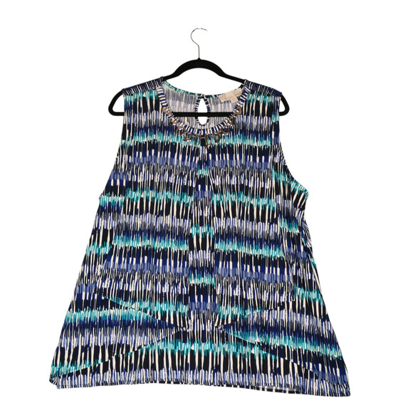 Carolyn Taylor Tunic Blouse Womens 3X Blue Green Attached Necklace Career - Picture 1 of 10